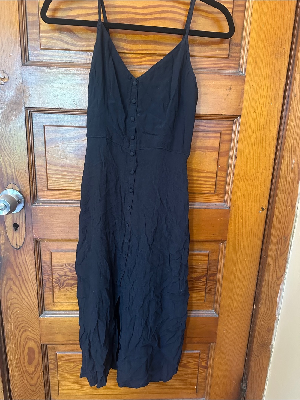 Classic Black Faux Button-Front Slip Dress